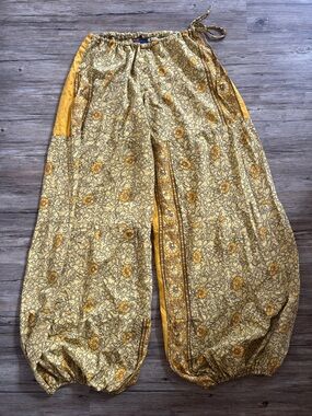 Boho Floral Wide-Leg Wrap Pants in Mustard Yellow